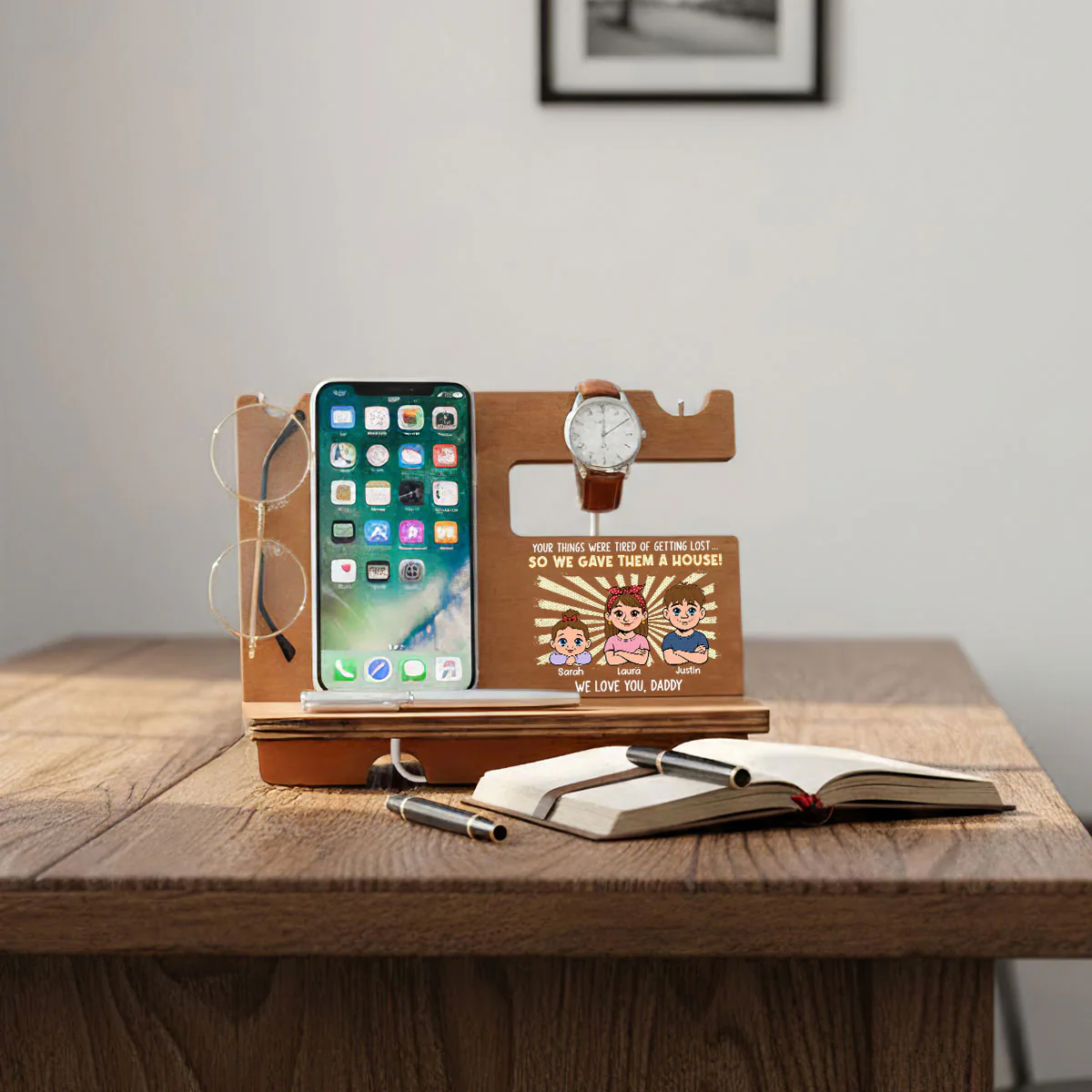 We Love You Dad - Personalized Custom Wood Phone Docking Station - Image 4