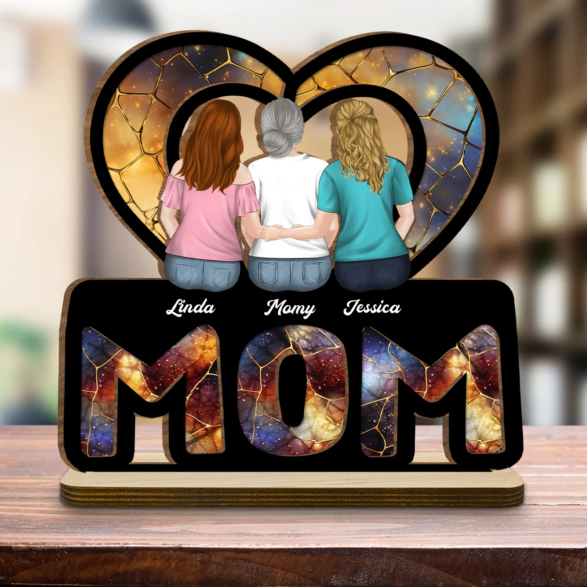 We Love You Mom - Personalized Custom 2-Layer Wood Plaque With Flat Base - Image 3