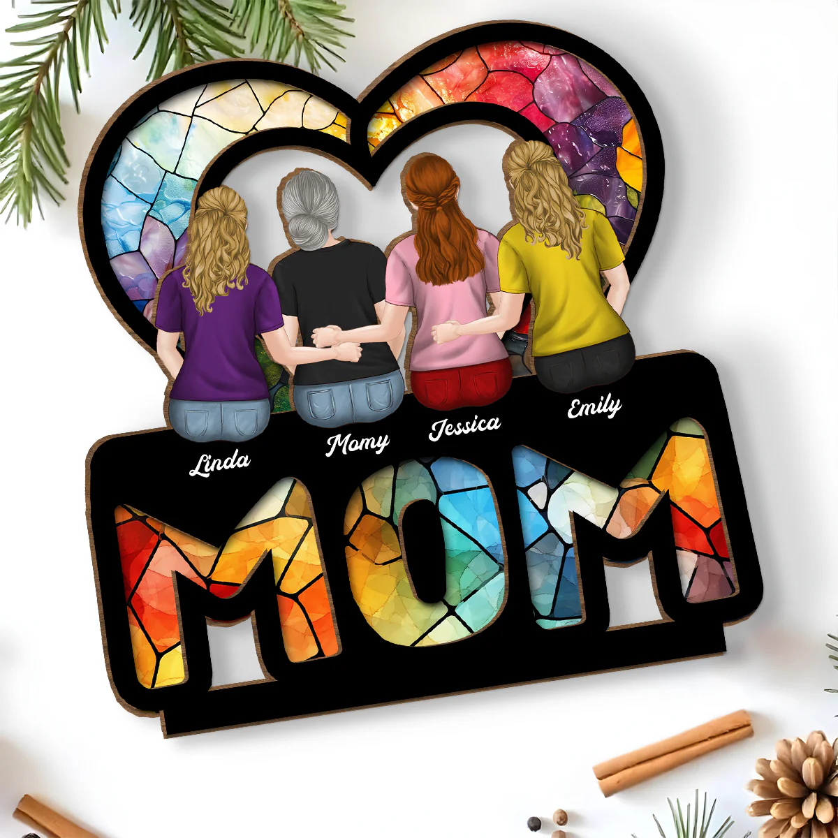We Love You Mom - Personalized Custom 2-Layer Wood Plaque With Flat Base - Image 4
