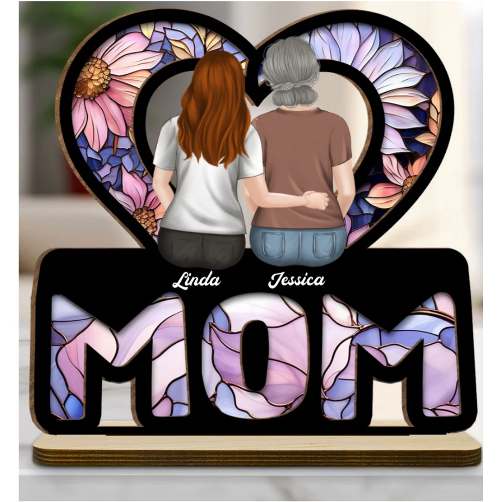 We Love You Mom - Personalized Custom 2-Layer Wood Plaque With Flat Base - Image 6