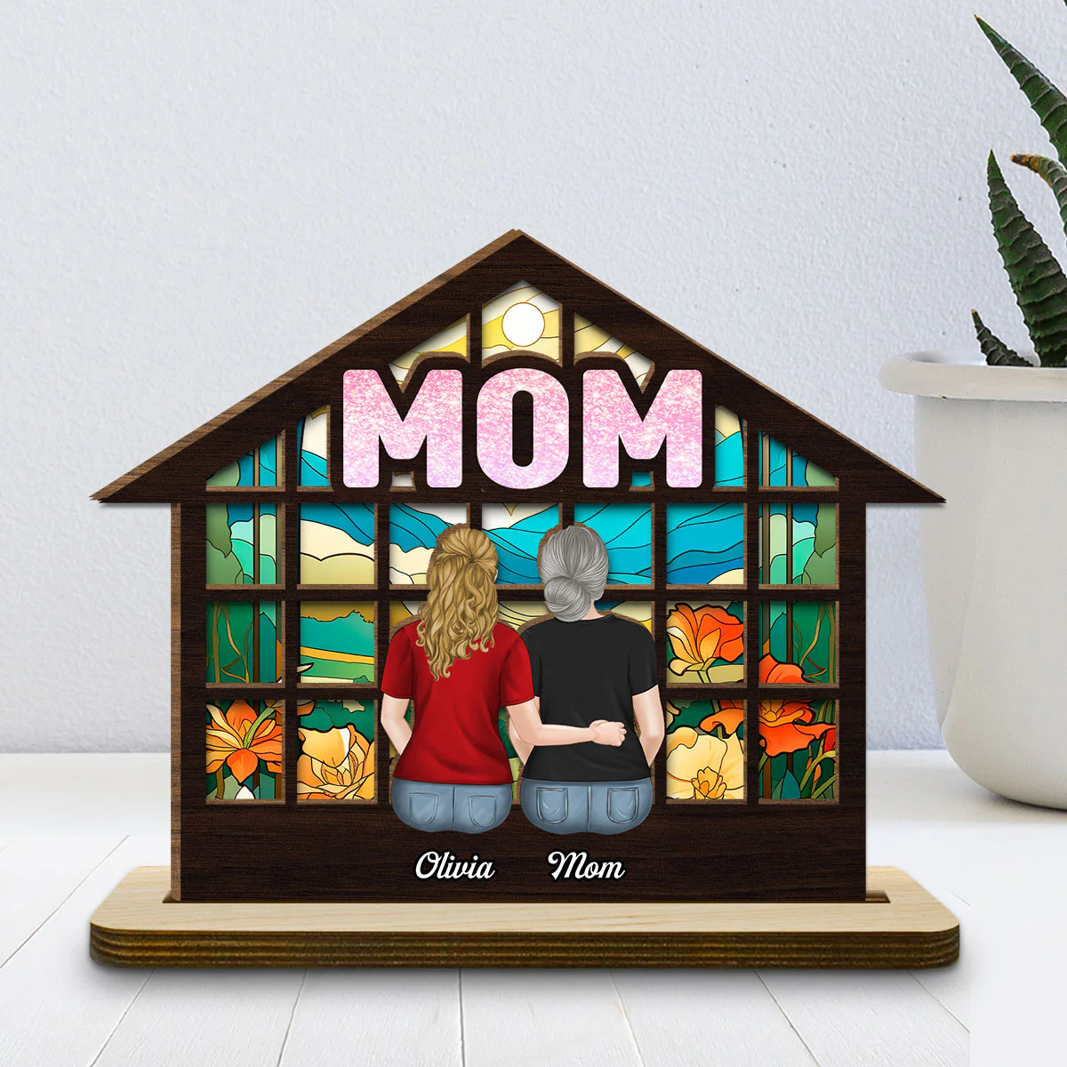 We Love You Mom - Personalized Custom 2-Layer Wood Plaque With Flat Base - Image 2