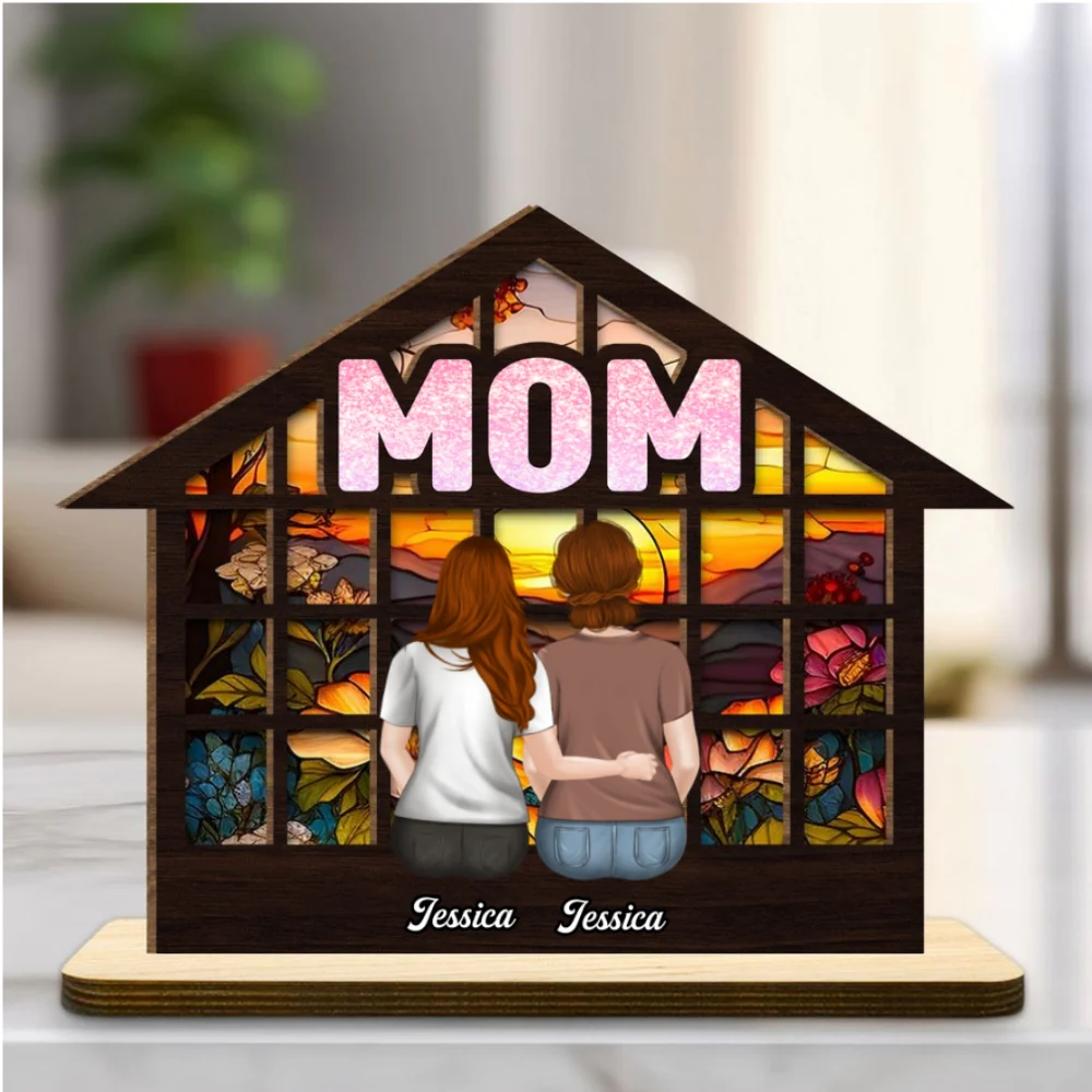 We Love You Mom - Personalized Custom 2-Layer Wood Plaque With Flat Base - Image 6