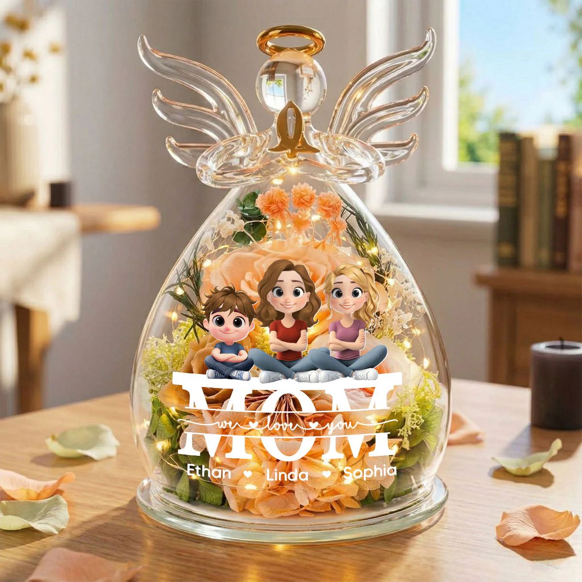 We Love You Mom - Personalized Custom Glass Angel Figurines Fresh Flowers - Image 2