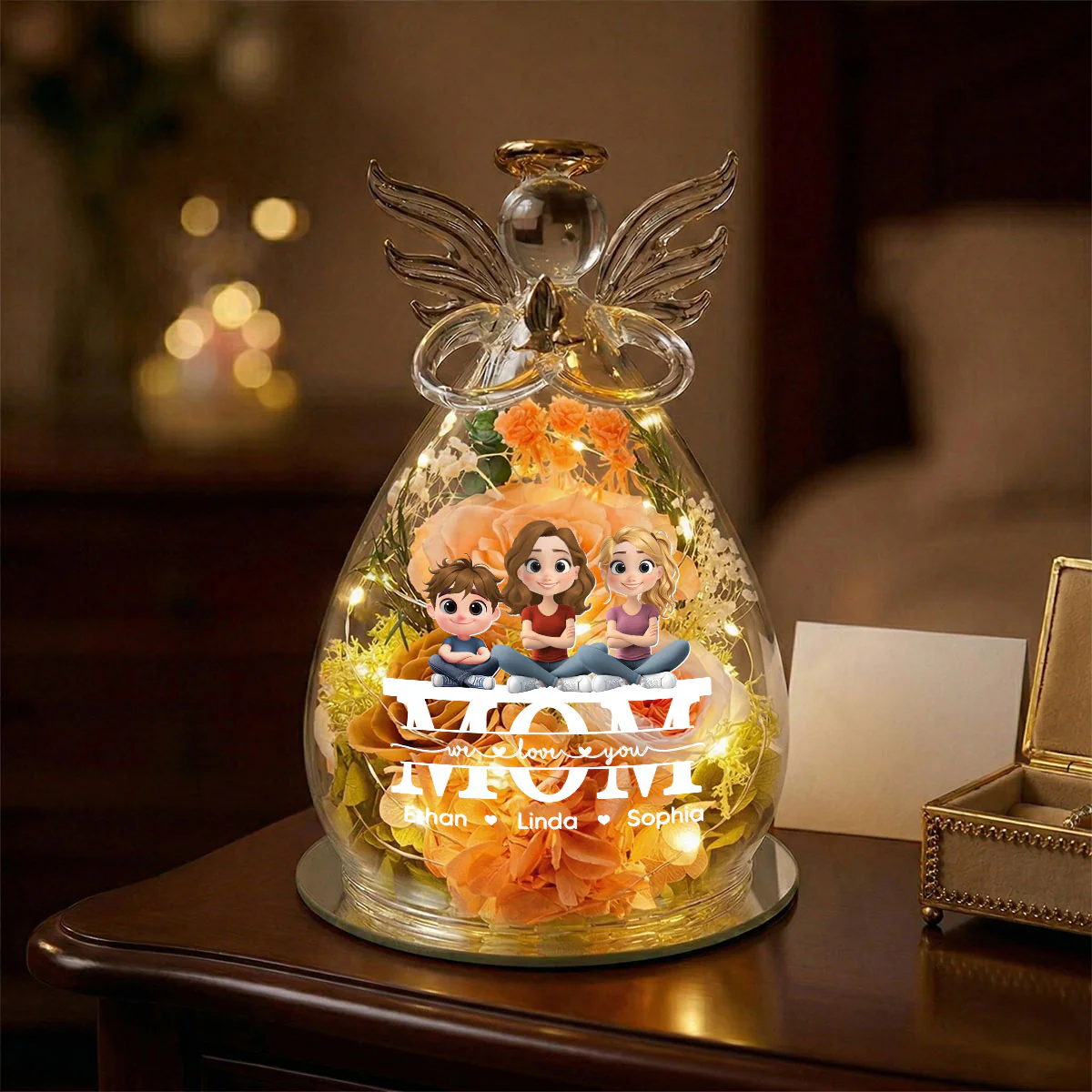 We Love You Mom - Personalized Custom Glass Angel Figurines Fresh Flowers - Image 4