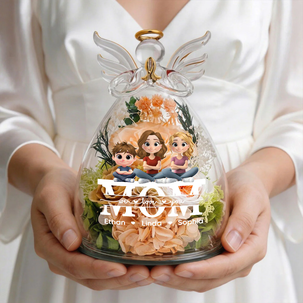 We Love You Mom - Personalized Custom Glass Angel Figurines Fresh Flowers - Image 5