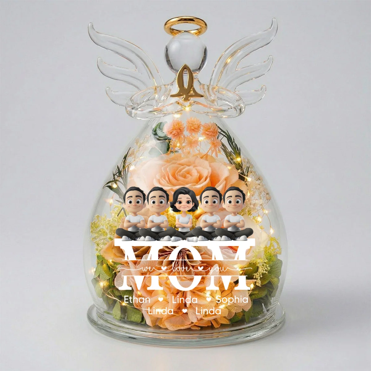 We Love You Mom - Personalized Custom Glass Angel Figurines Fresh Flowers - Image 8