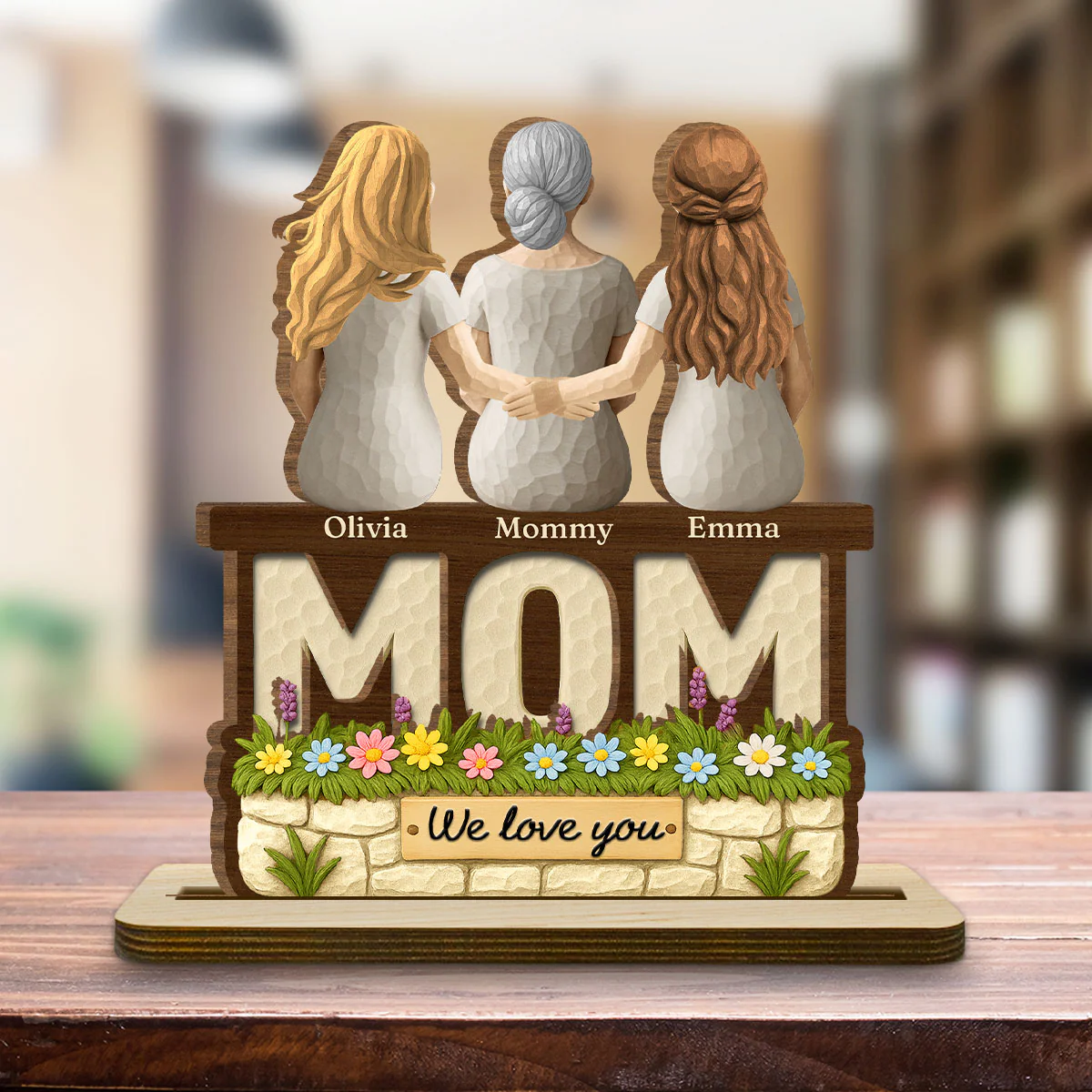 We Love You Mom Ver Wooden - Personalized Custom 2-Layer Wood Plaque With Flat Base - Image 4