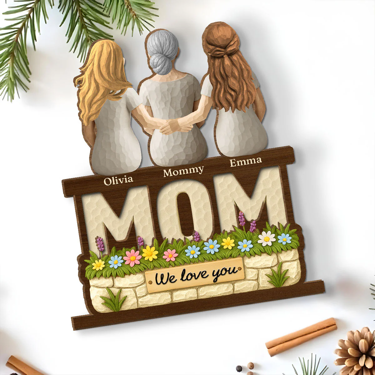 We Love You Mom Ver Wooden - Personalized Custom 2-Layer Wood Plaque With Flat Base - Image 5