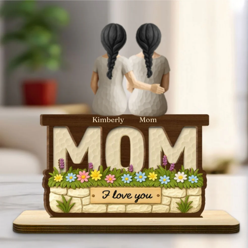 We Love You Mom Ver Wooden - Personalized Custom 2-Layer Wood Plaque With Flat Base - Image 6