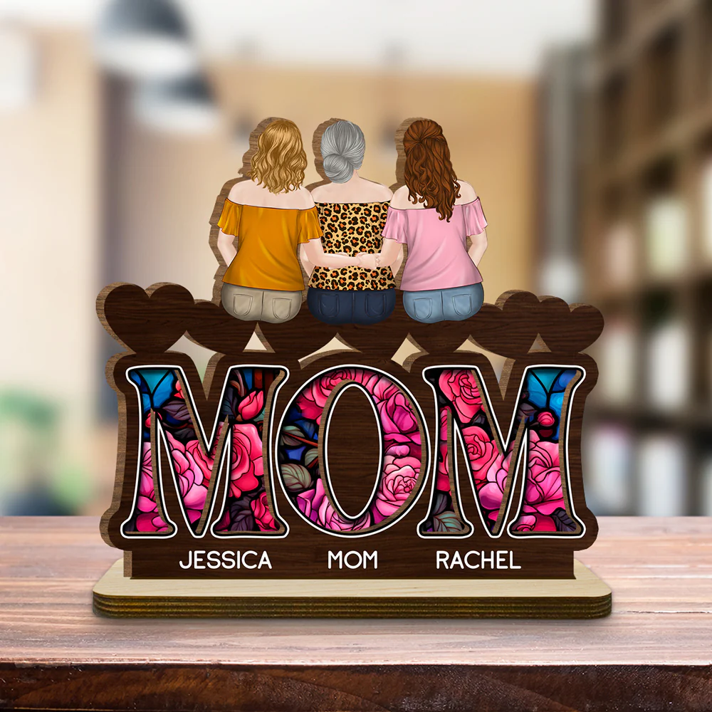 We Love You Mommy - Personalized Custom 2-Layer Wood Plaque With Flat Base - Image 3