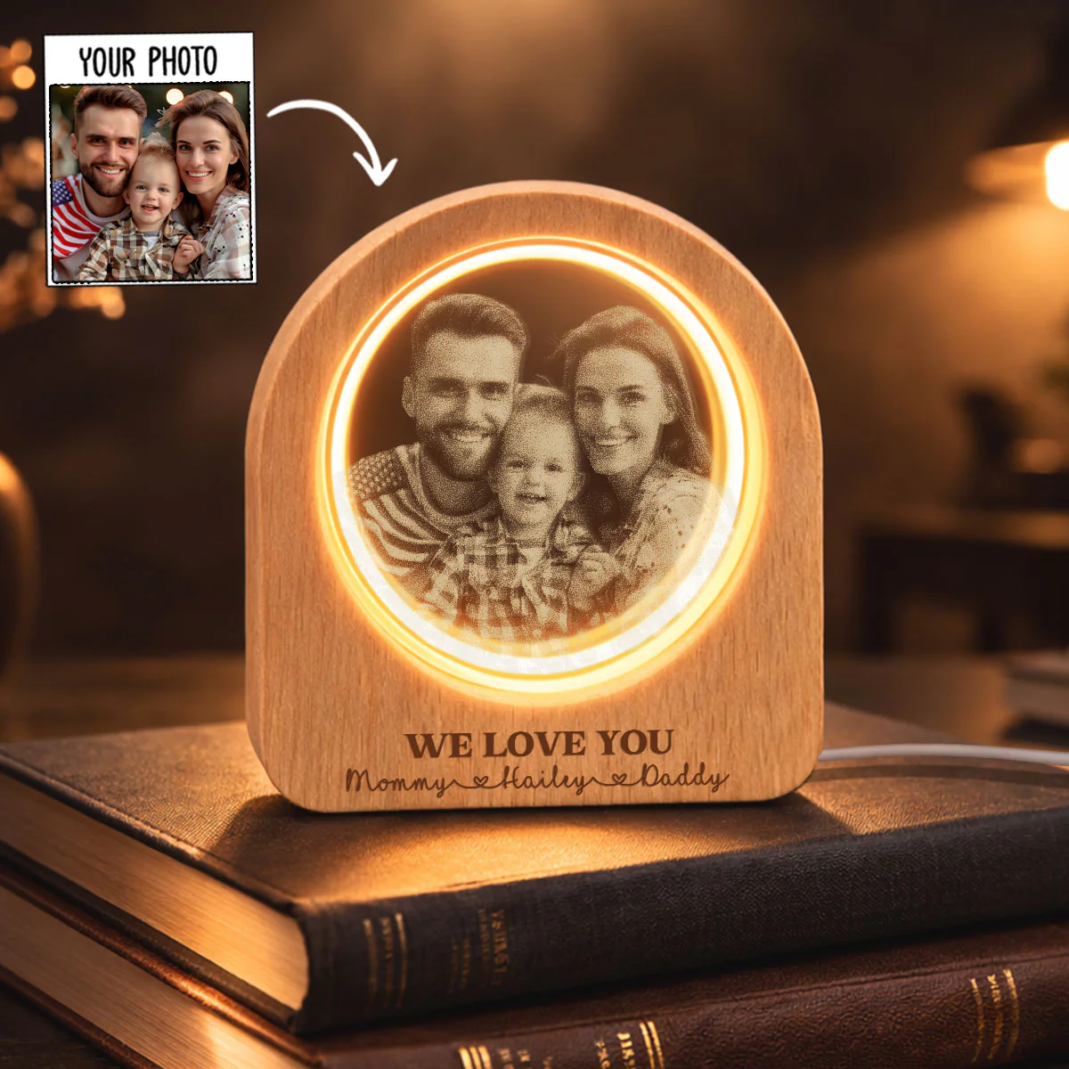 We Love You - Personalized Custom 3D Crystal Photo Portrait LED