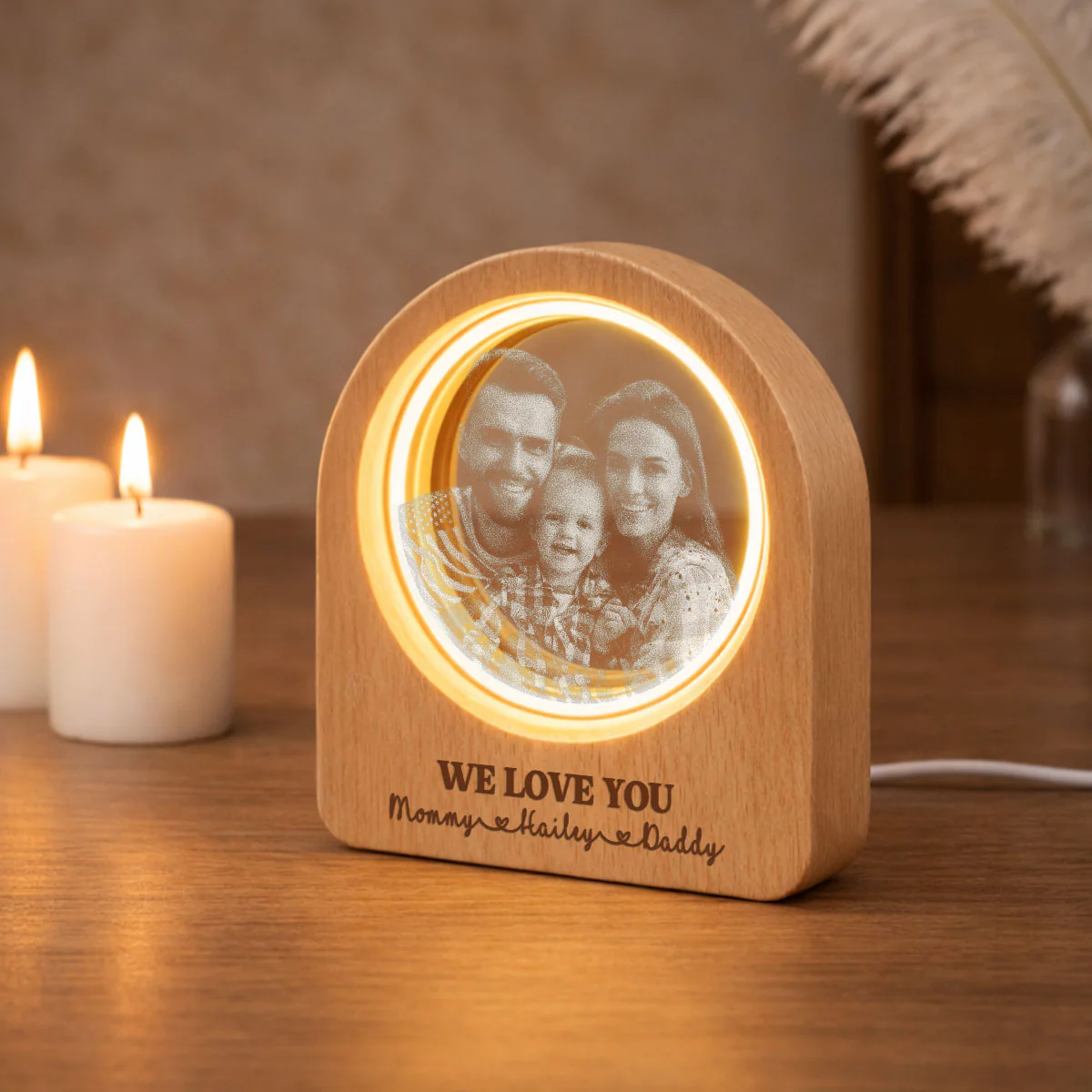 We Love You - Personalized Custom 3D Crystal Photo Portrait LED - Image 3