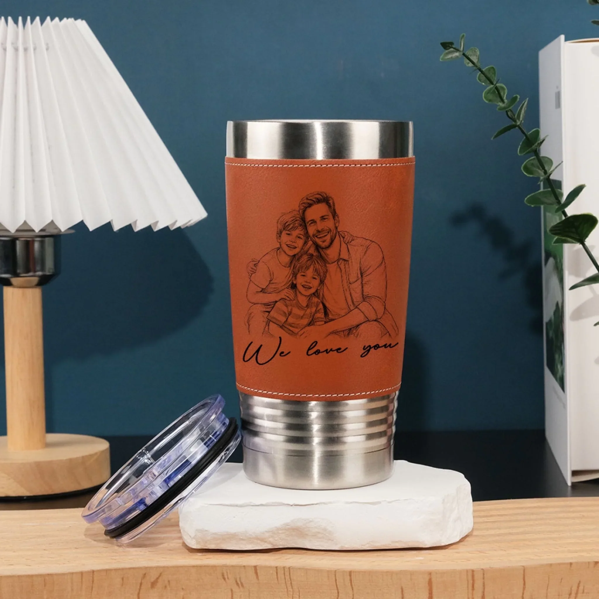 We Love You Photo Sketch - Personalized Custom Leather Tumbler - Image 3