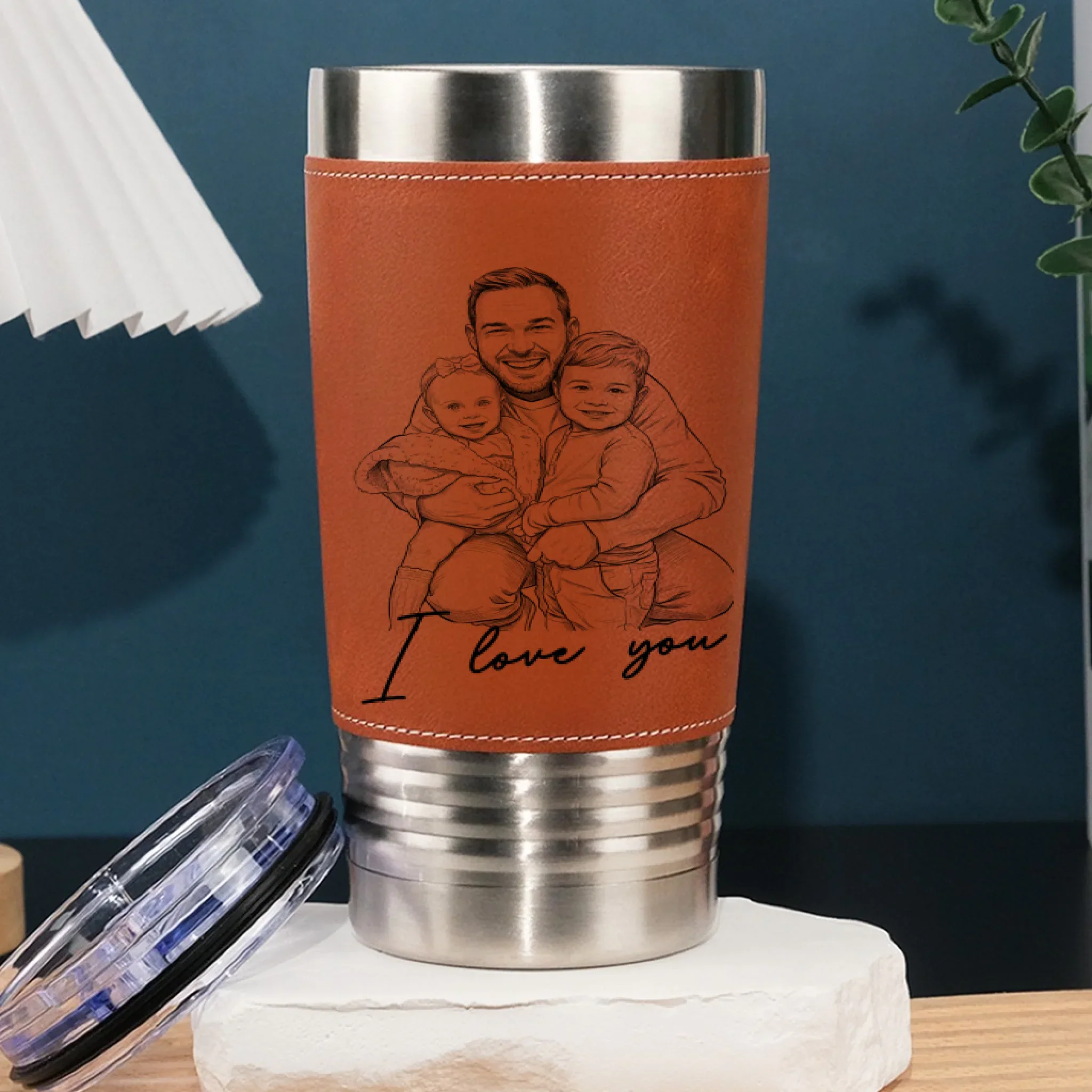 We Love You Photo Sketch - Personalized Custom Leather Tumbler - Image 8