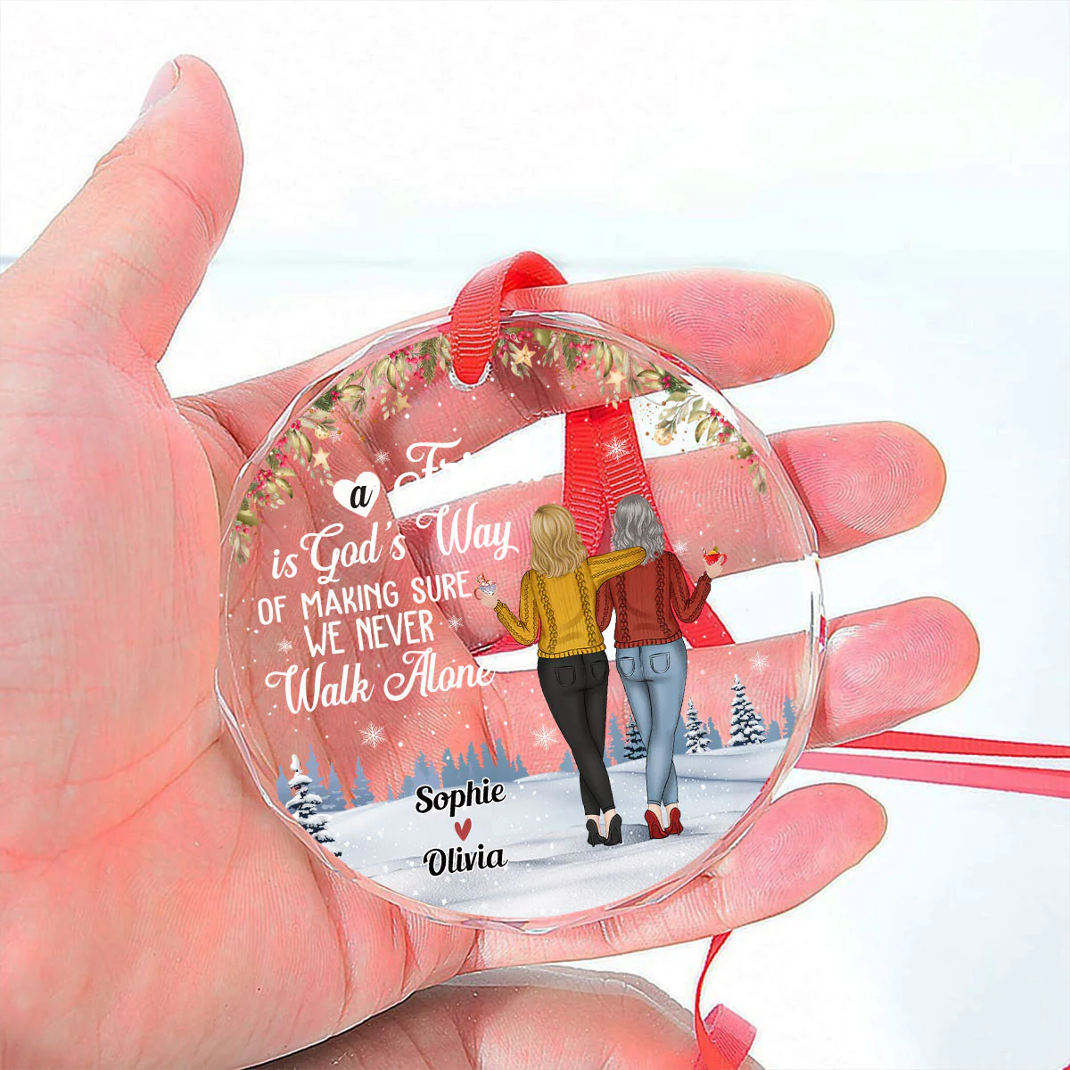 We Never Walk Alone - Personalized Custom Glass Ornament - Image 2