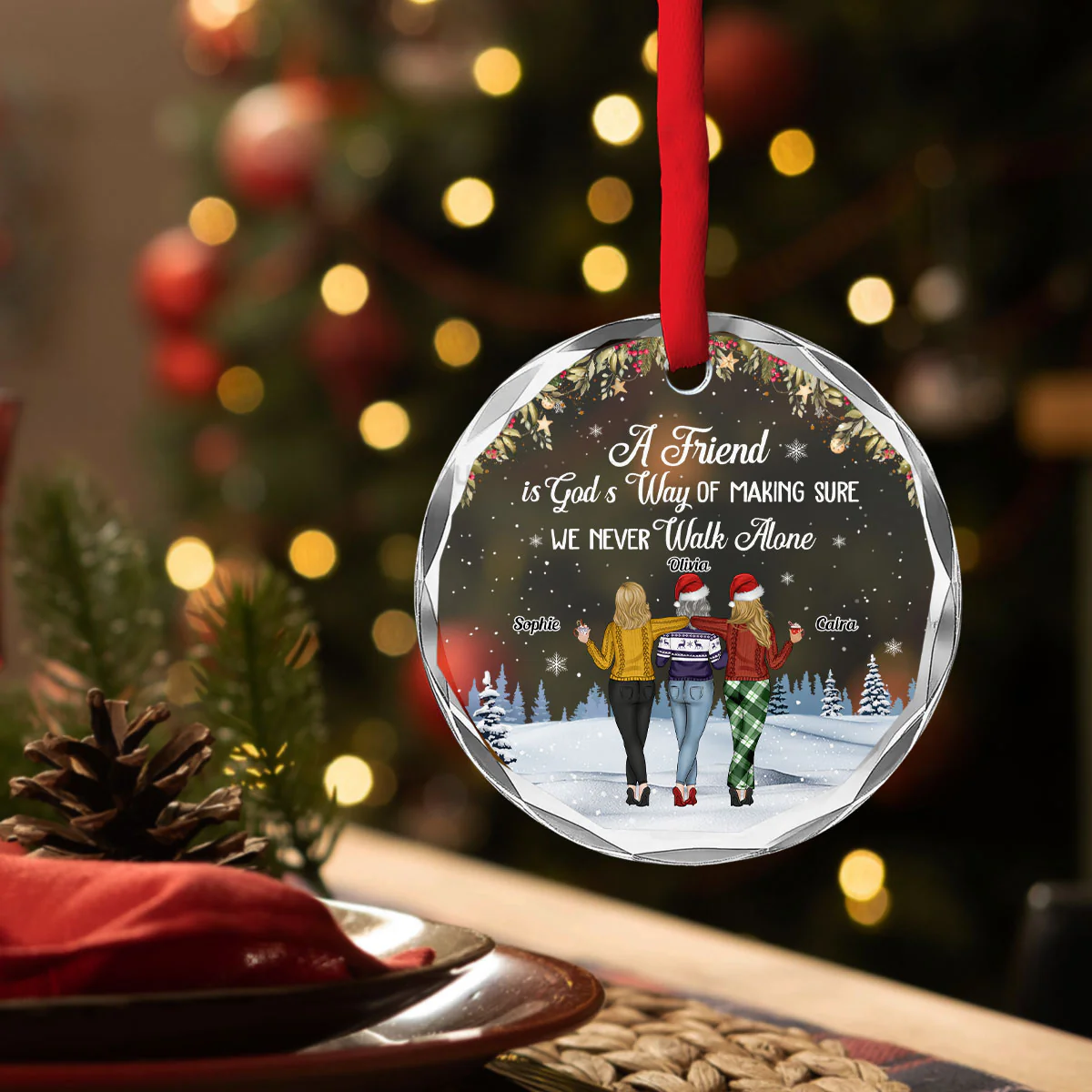 We Never Walk Alone - Personalized Custom Glass Ornament - Image 3