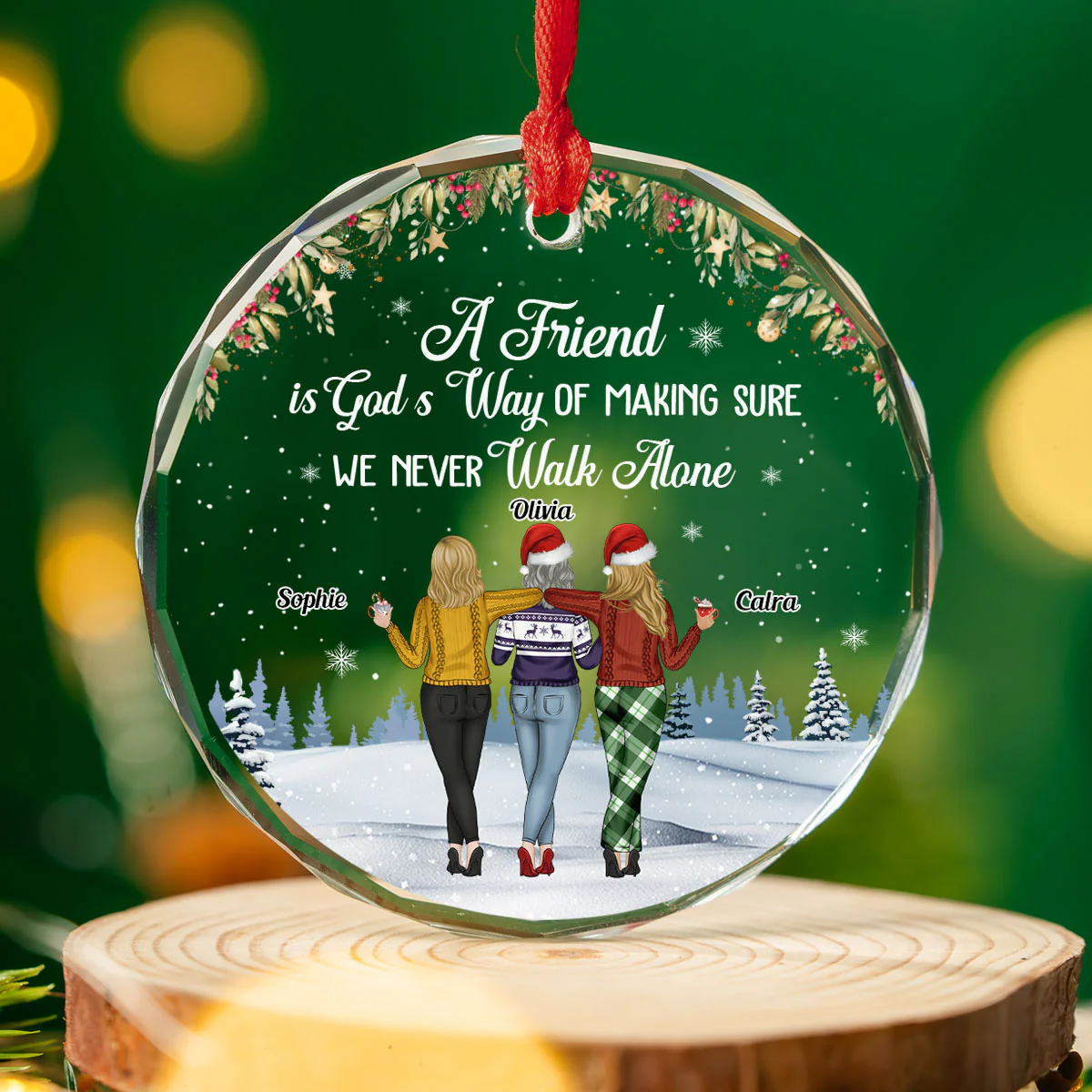 We Never Walk Alone - Personalized Custom Glass Ornament - Image 4