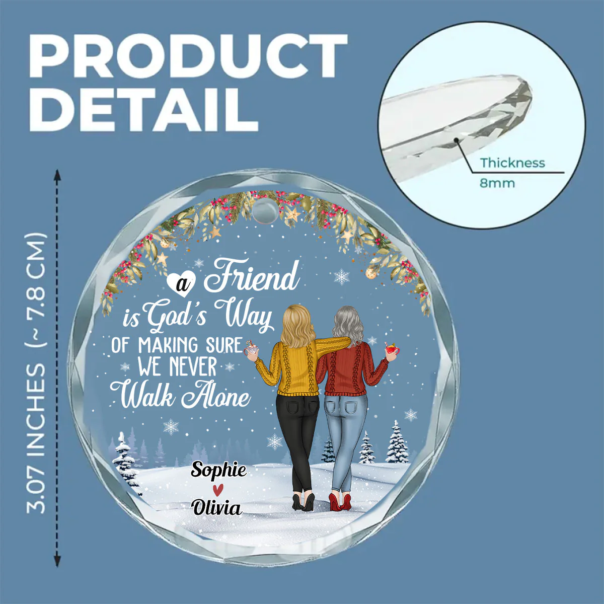 We Never Walk Alone - Personalized Custom Glass Ornament - Image 5