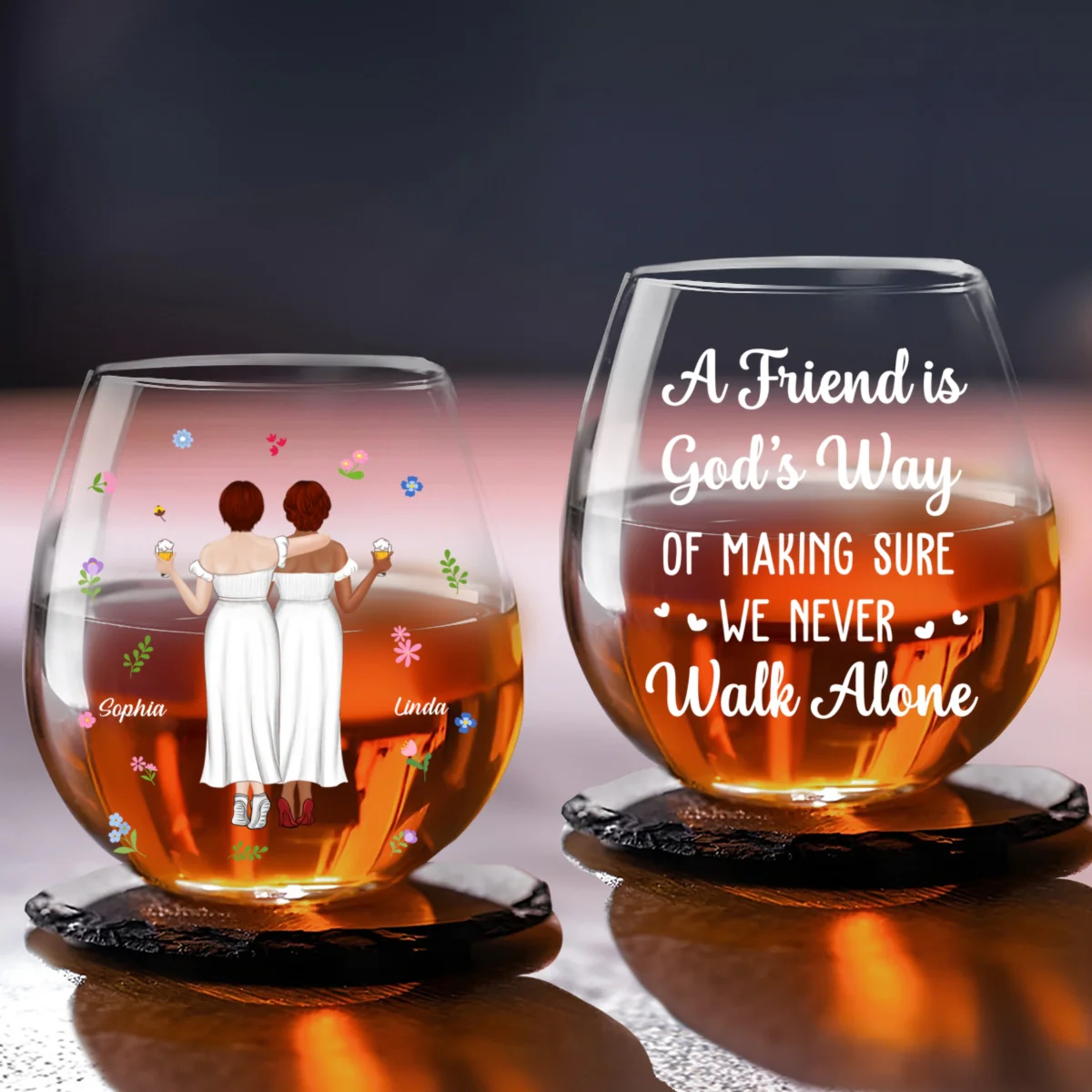 We Never Walk Alone - Personalized Custom Wine Glass - Image 5