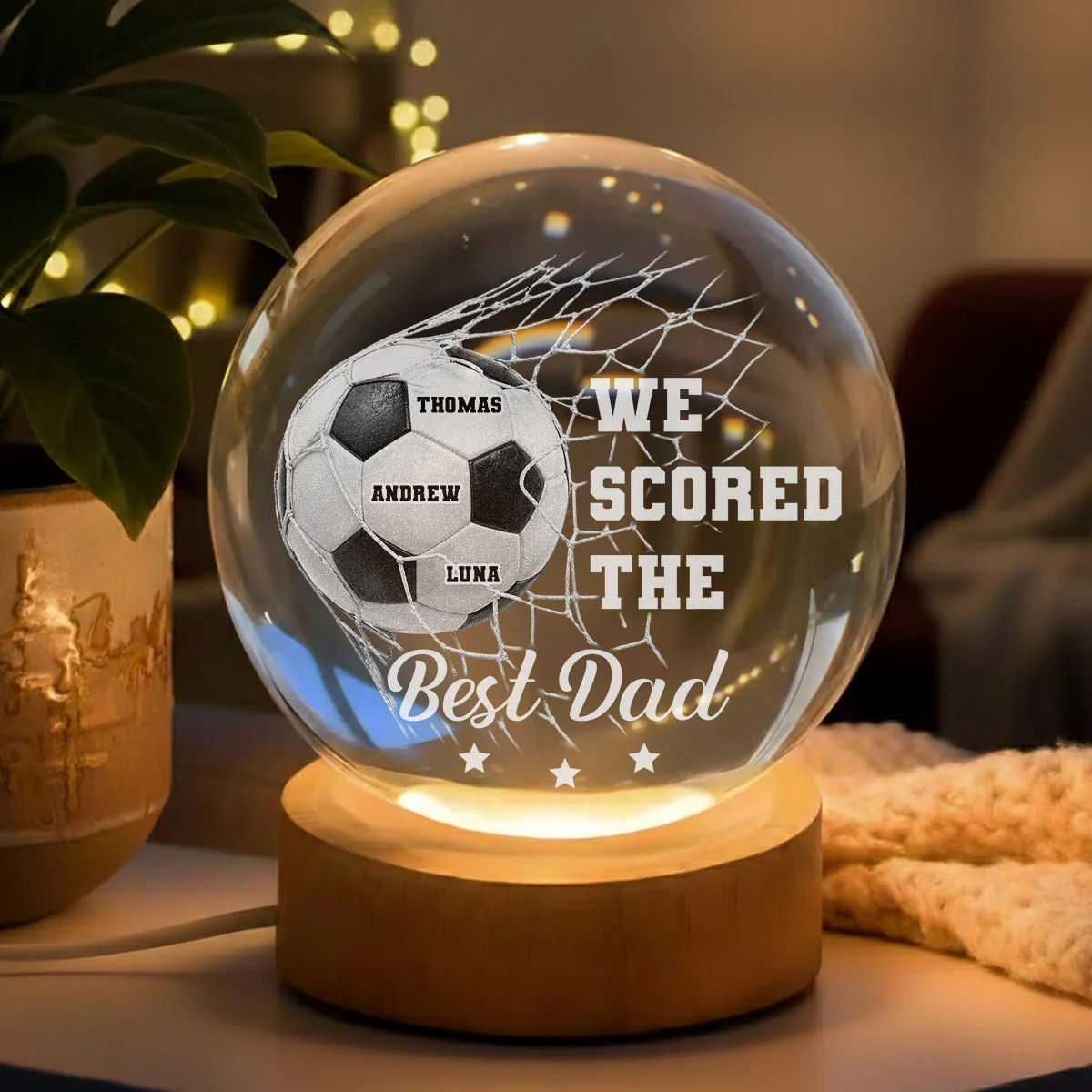 We Scored The Best Dad - Personalized Custom Crystal Globe Lamp