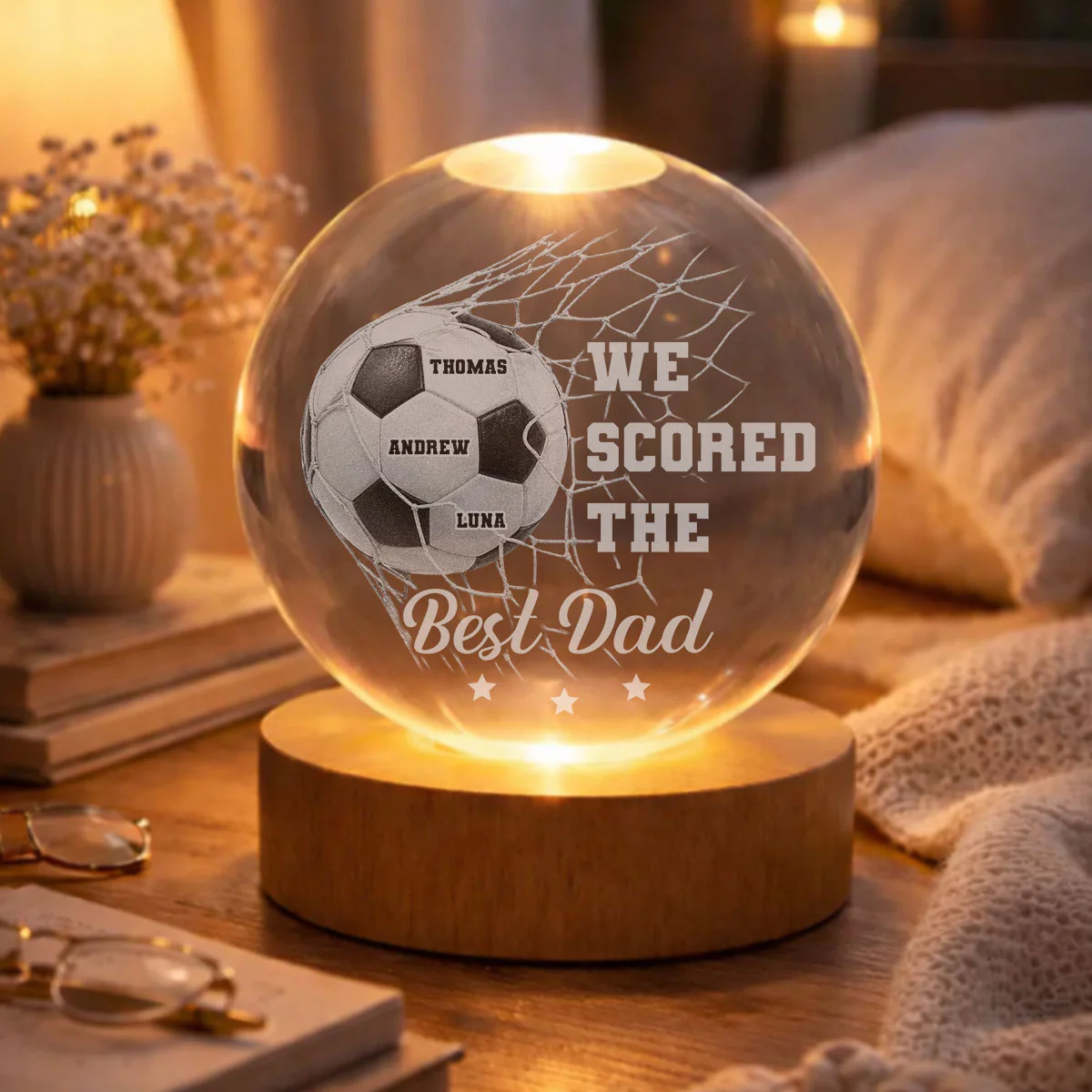 We Scored The Best Dad - Personalized Custom Crystal Globe Lamp - Image 6