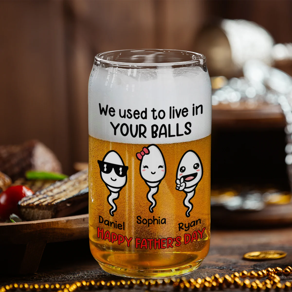 We Used To Live In Your Balls - Personalized Custom Beer Can Glass - Image 6