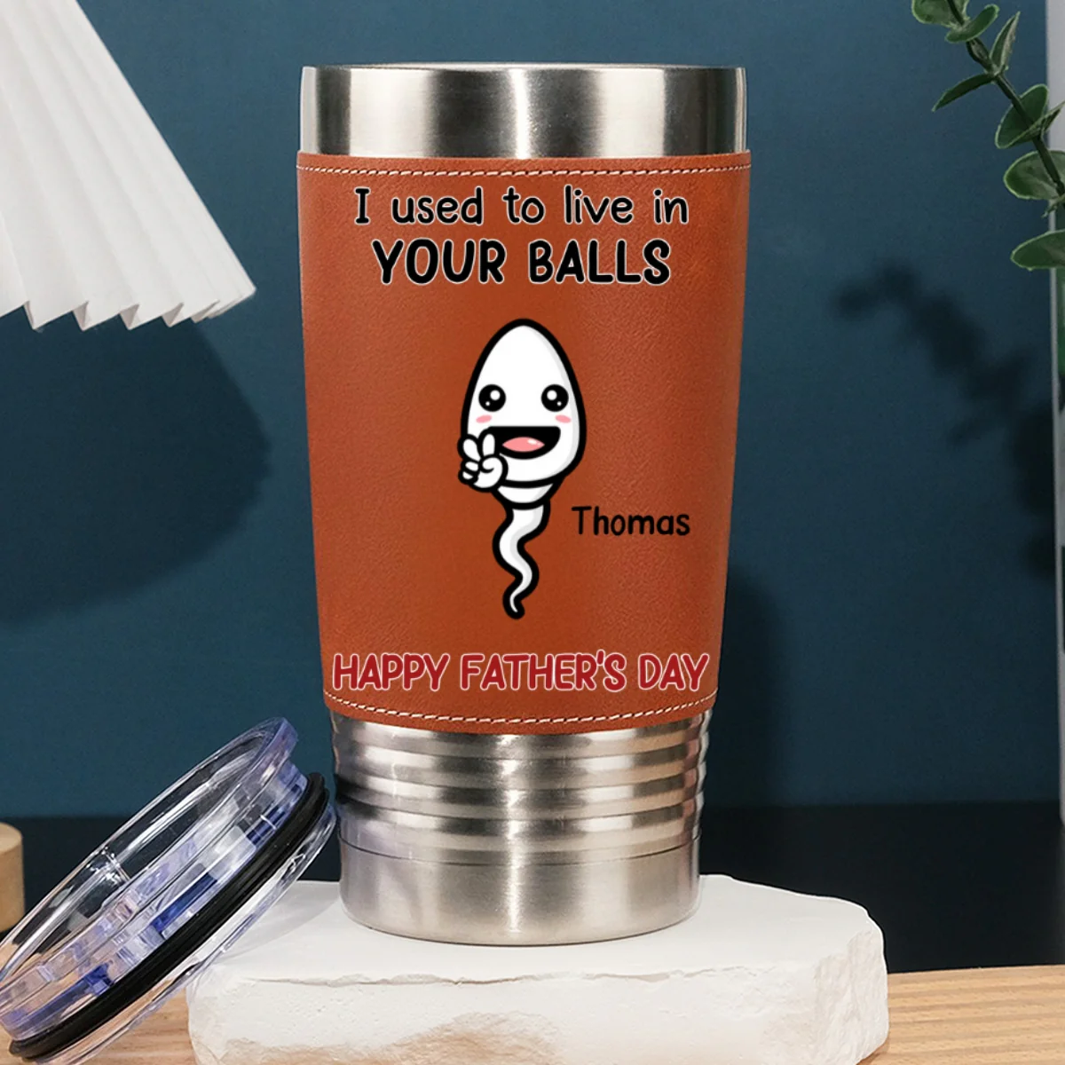 We Used To Live In Your Balls - Personalized Custom Leather Tumbler - Image 6