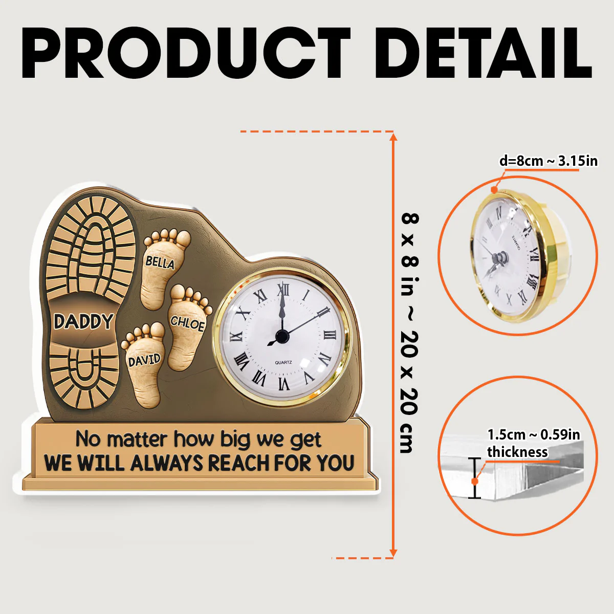 We Will Always Reach For You - Personalized Custom Acrylic Desk Clock Plaque - Image 6