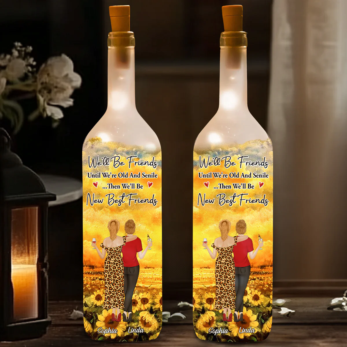 We Will Be Friends Until We're Old And Senile - Personalized Custom Bottle Lamp - Image 2