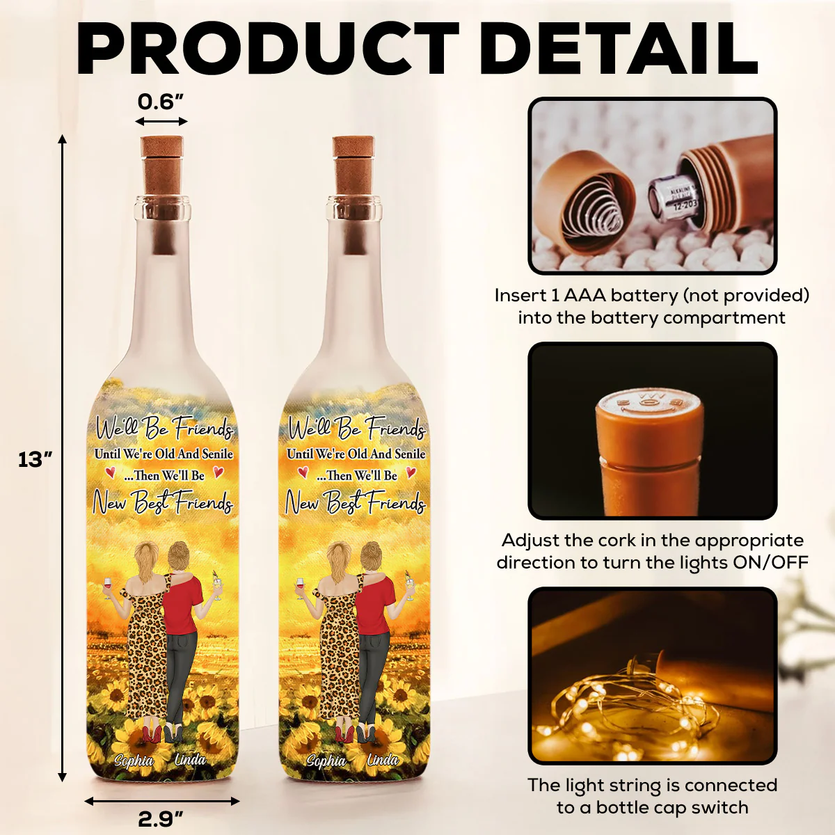 We Will Be Friends Until We're Old And Senile - Personalized Custom Bottle Lamp - Image 5
