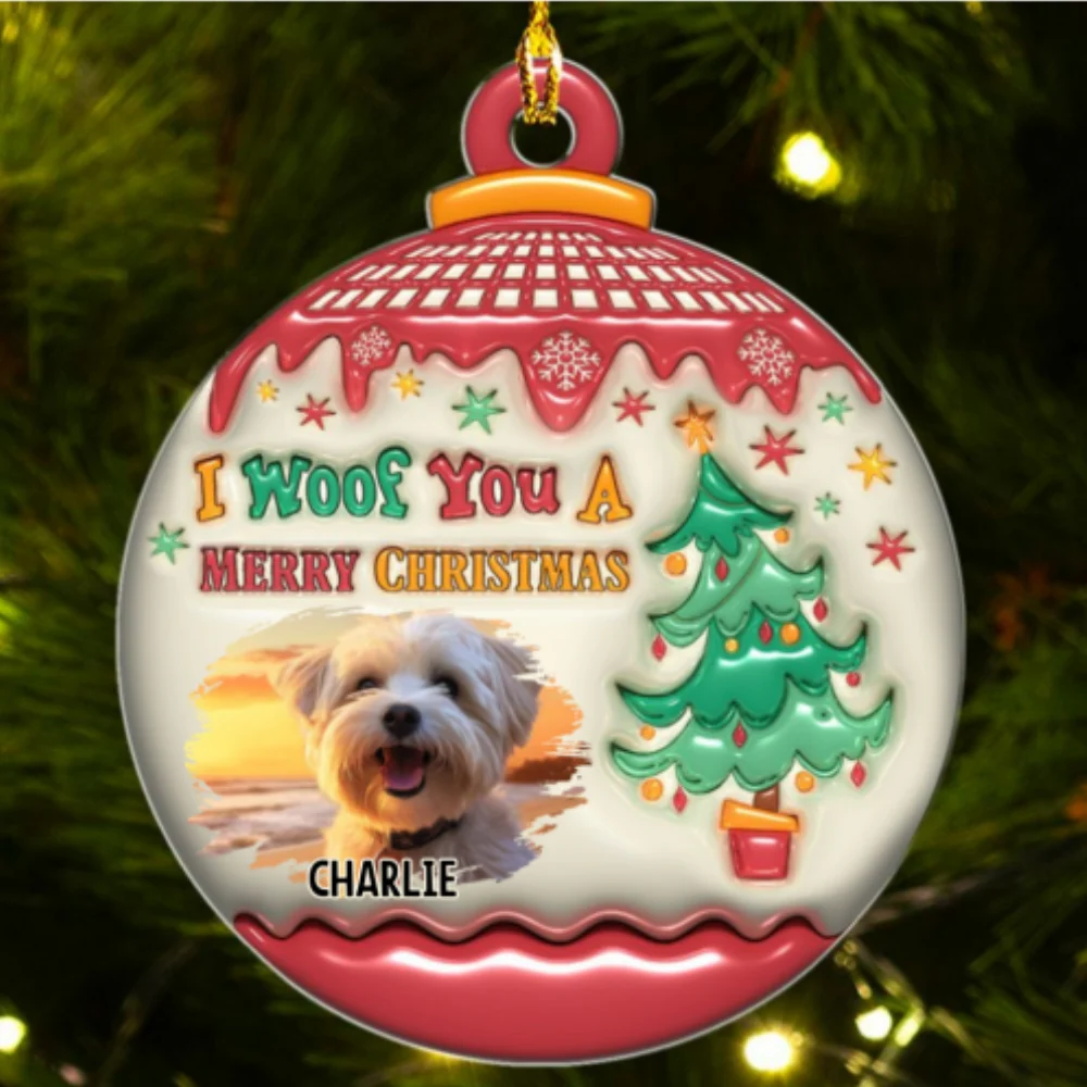 We Woof You Merry Christmas Photo - Personalized Custom 3D Inflated Effect Acrylic Ornament - Image 2