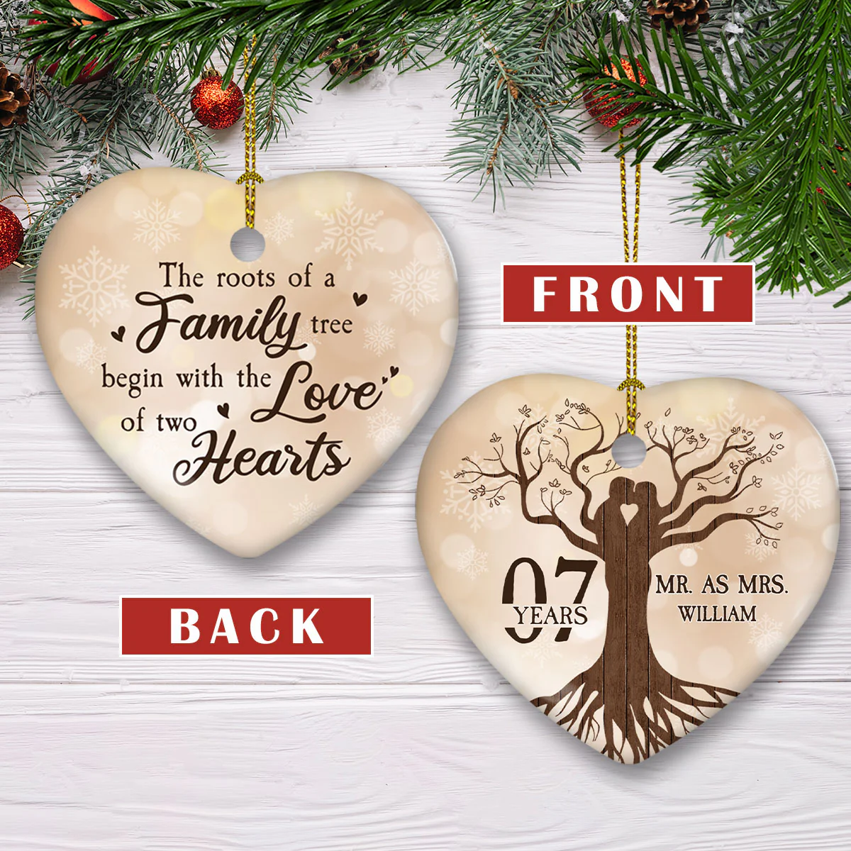 Wedding Anniversary Ornament - Personalized Custom Heart Ceramic Ornament - Image 2