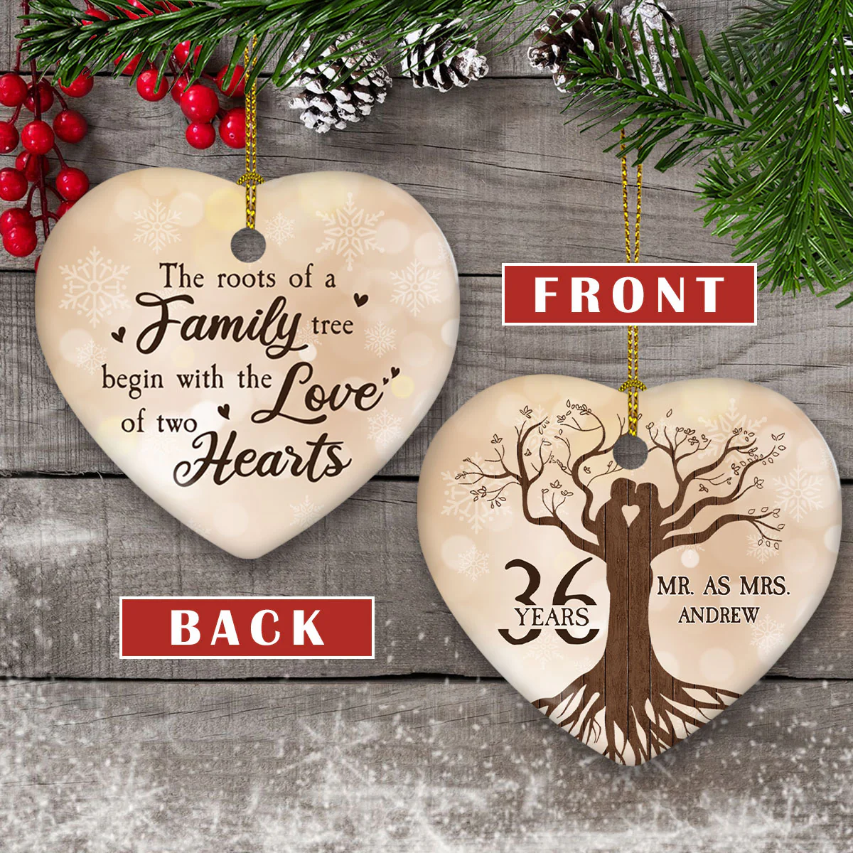 Wedding Anniversary Ornament - Personalized Custom Heart Ceramic Ornament - Image 4
