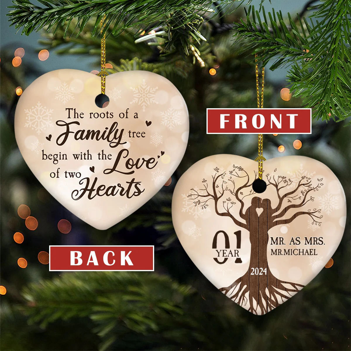 Wedding Anniversary Ornament - Personalized Custom Heart Ceramic Ornament - Image 5