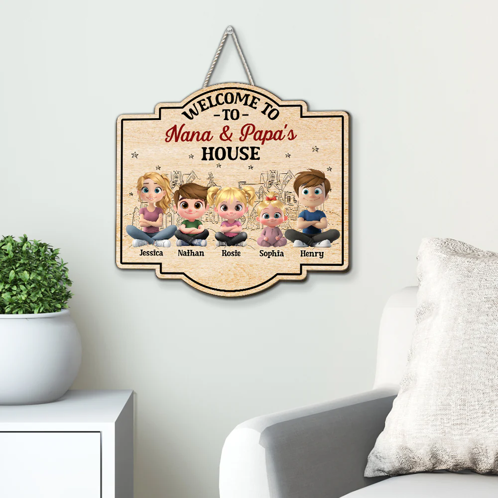 Welcome To Nana & Papa House Grandkids - Personalized Custom Wood Sign - Image 3