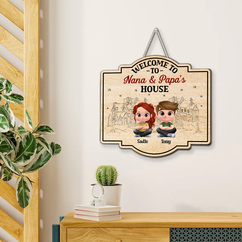 Welcome To Nana & Papa House Grandkids - Personalized Custom Wood Sign - Image 4