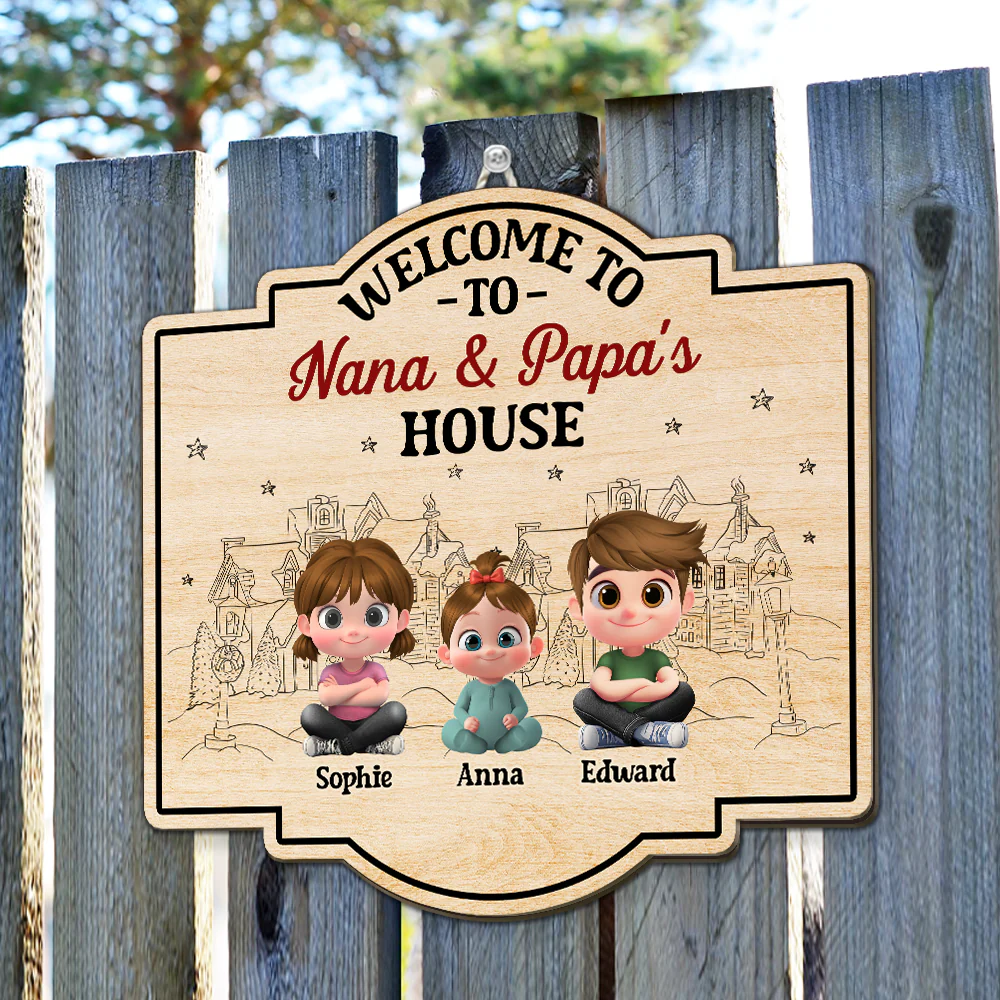 Welcome To Nana & Papa House Grandkids - Personalized Custom Wood Sign - Image 5