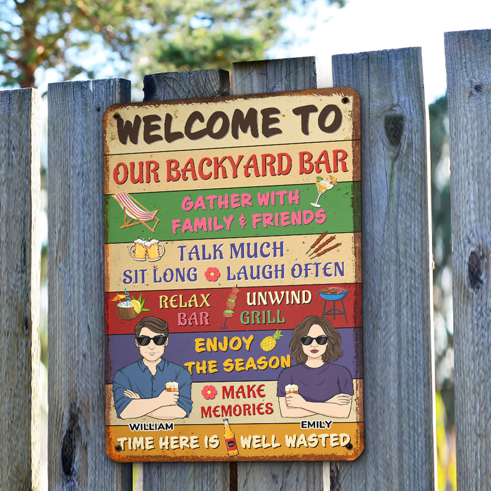 Welcome To Our Backyard Bar - Personalized Custom Metal Sign - Image 3