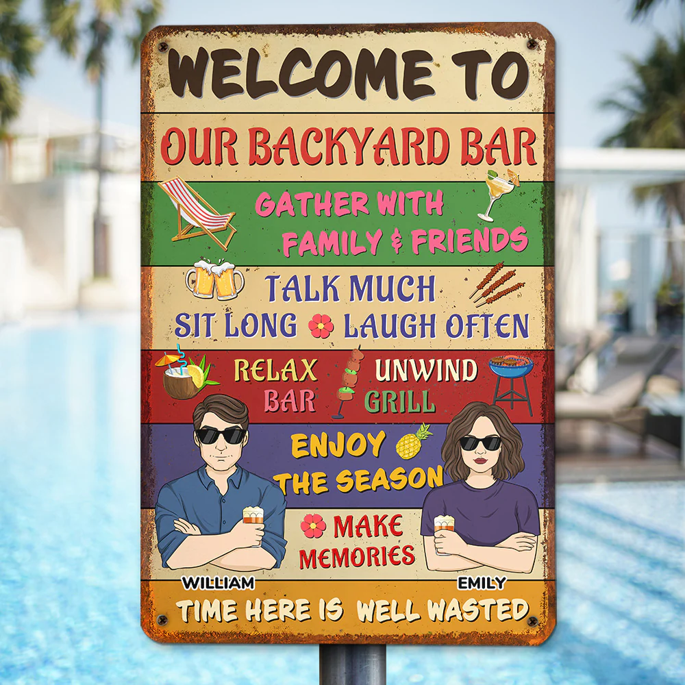 Welcome To Our Backyard Bar - Personalized Custom Metal Sign - Image 4