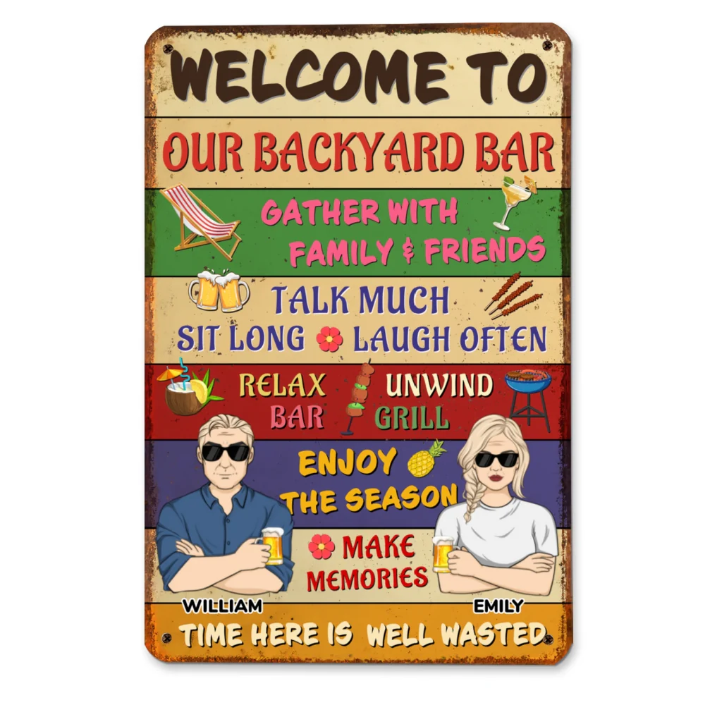 Welcome To Our Backyard Bar - Personalized Custom Metal Sign - Image 6