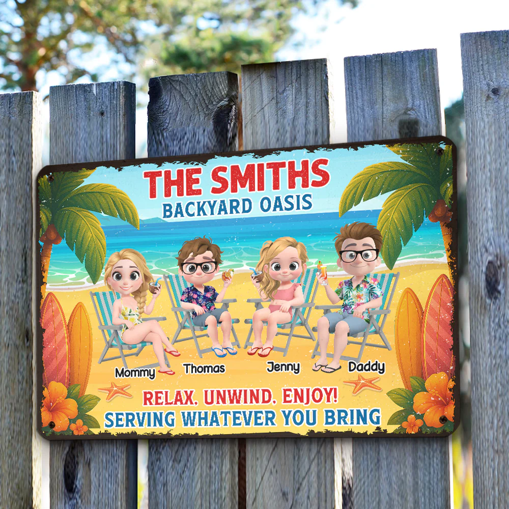 Welcome To Our Family Backyard Oasis - Personalized Custom Metal Sign - Image 2