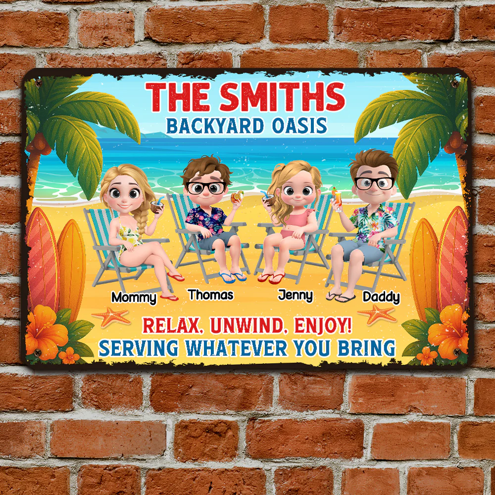 Welcome To Our Family Backyard Oasis - Personalized Custom Metal Sign - Image 3