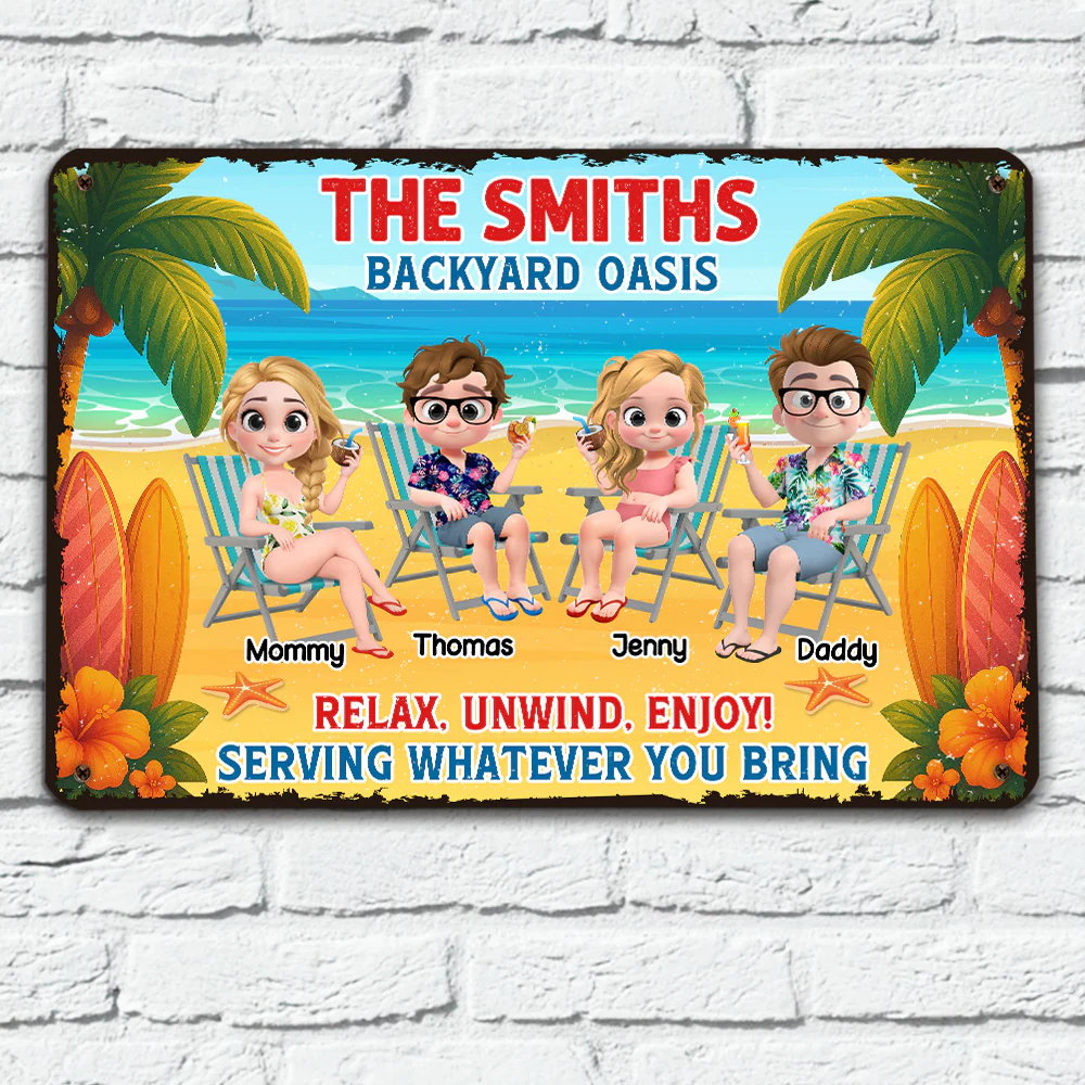 Welcome To Our Family Backyard Oasis - Personalized Custom Metal Sign - Image 4