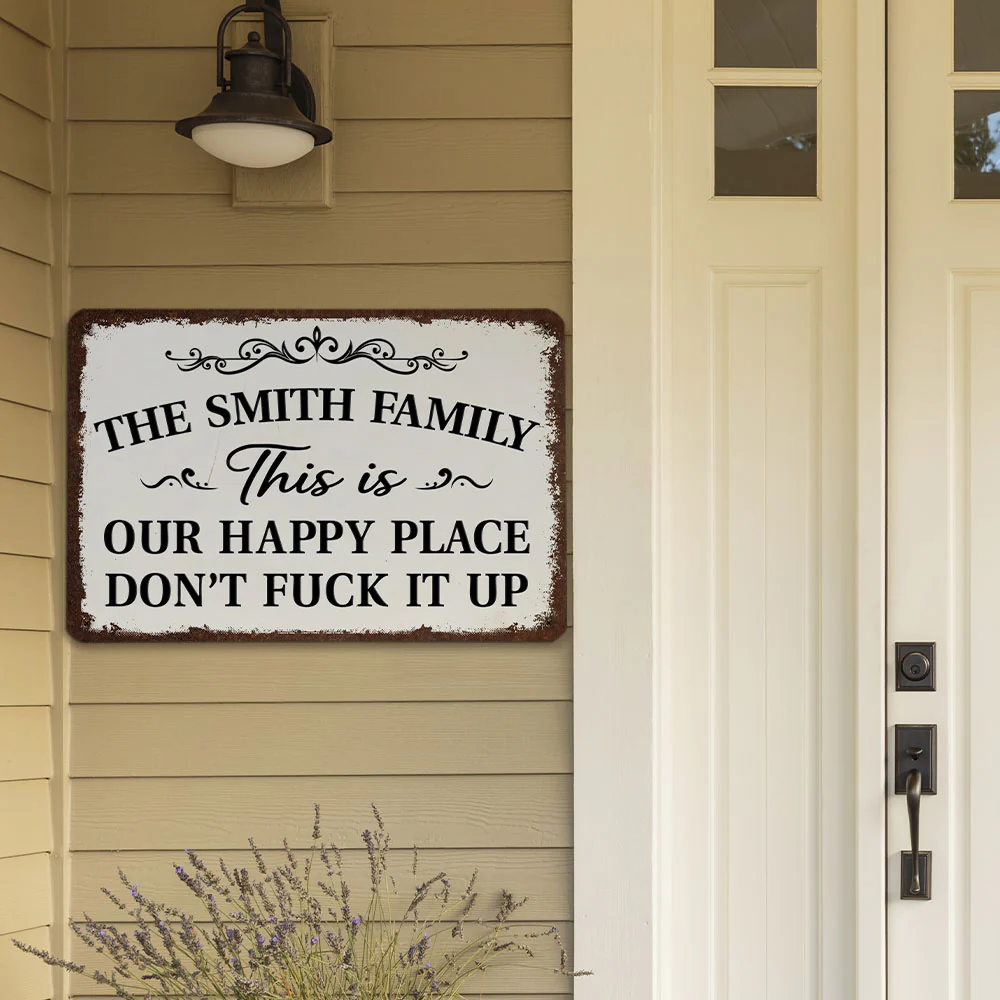 Welcome To Our Happy Place - Personalized Custom Metal Sign - Image 5