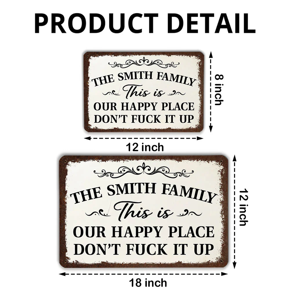 Welcome To Our Happy Place - Personalized Custom Metal Sign - Image 6