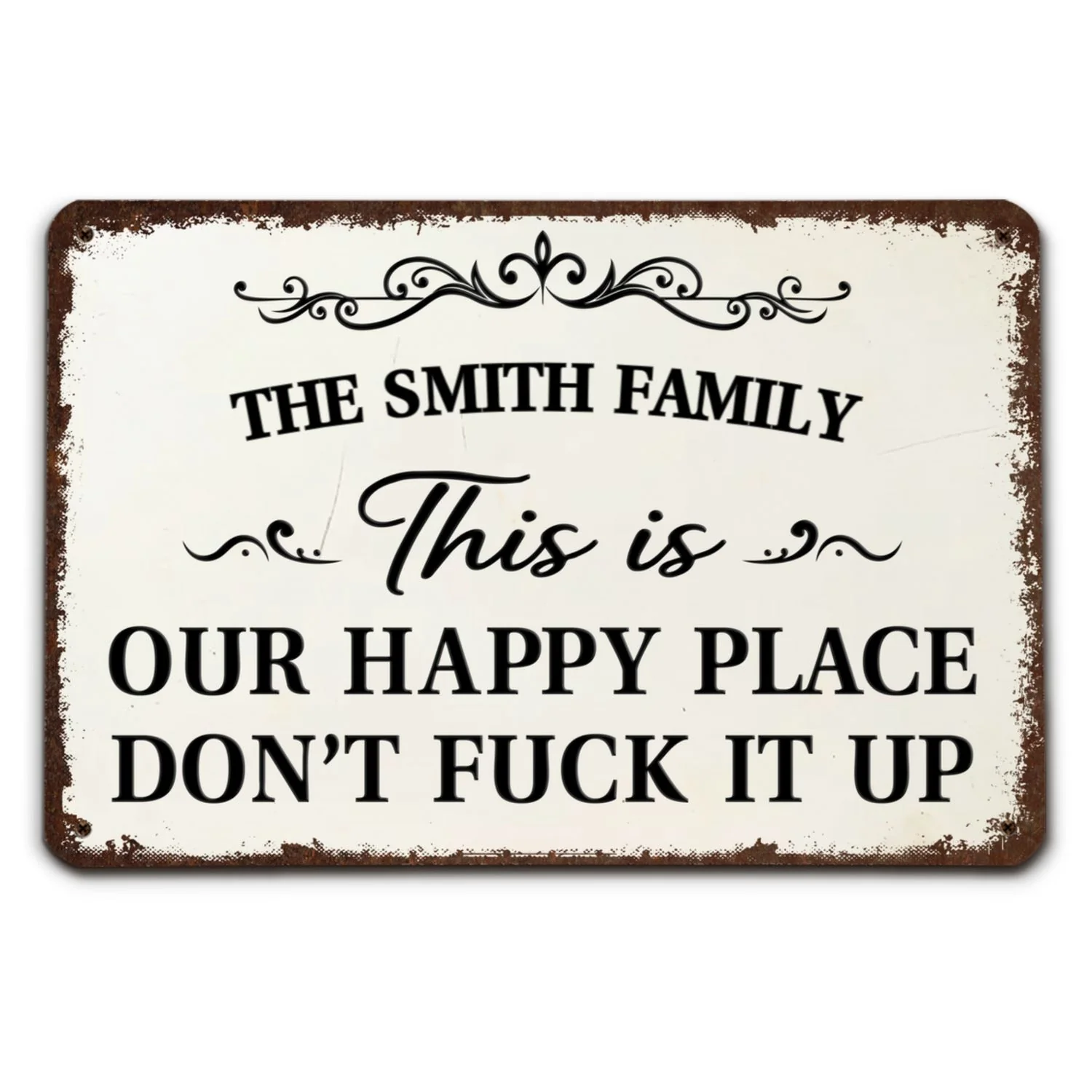 Welcome To Our Happy Place - Personalized Custom Metal Sign - Image 7