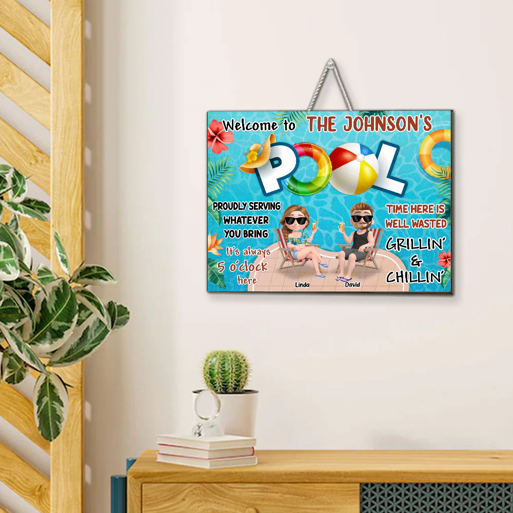 Welcome To Our Pool - Personalized Custom Wood Sign - Image 2