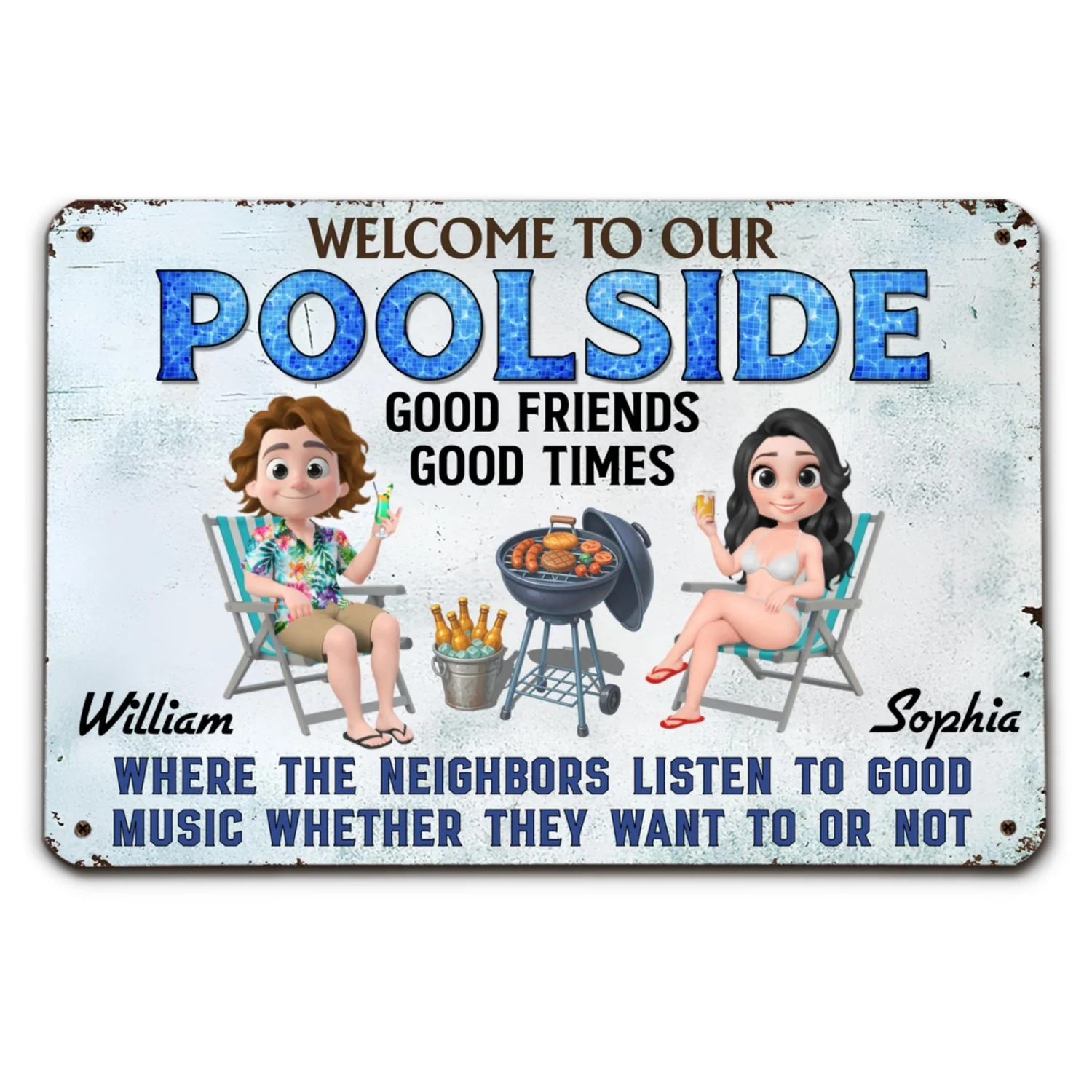 Welcome To Our Poolside- Personalized Custom Metal Sign - Image 5