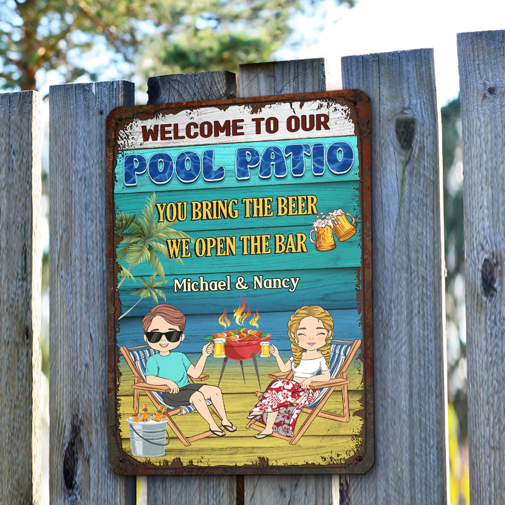 Welcome To Our Poolside - Personalized Custom Metal Sign - Image 3