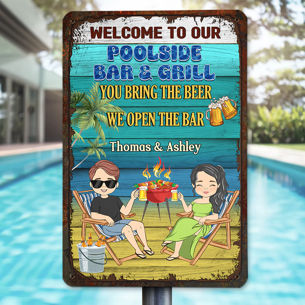 Welcome To Our Poolside - Personalized Custom Metal Sign - Image 4